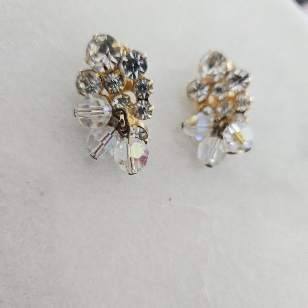 Vintage Rhinestone Aroura Borealis Cha Cha Earrings
